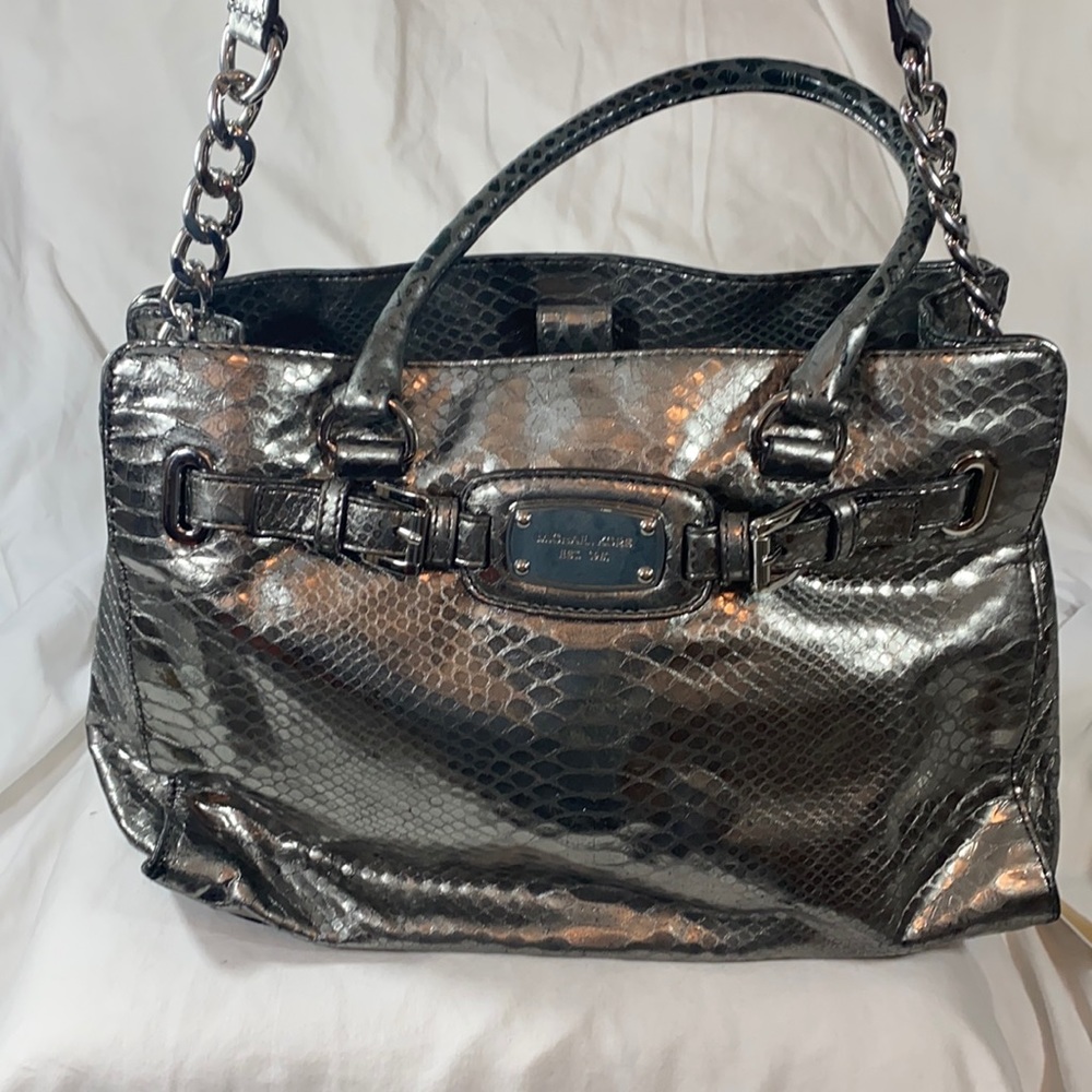 Michael Kors Large Metallic Embossed Silver Bag